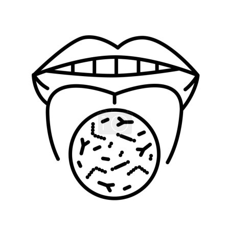 Orale Mikroflora Linie schwarzes Symbol. Anmeldung für Webseite, mobile App, Schaltfläche, Logo. Vektor isolierte Taste. 