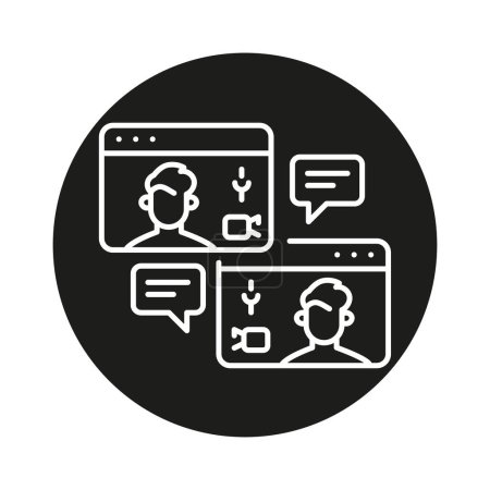 Online-Interviewzeile schwarzes Symbol. Anmeldung für Webseite, mobile App, Schaltfläche, Logo