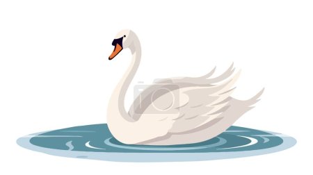 Un cisne nada en el lago. Ilustración vectorial sobre fondo blanco.