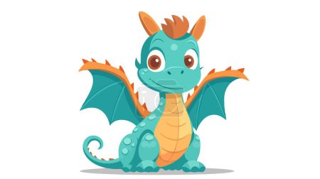 Cartoon blue dragon. Vector illustration isolated on white background