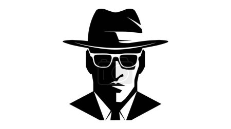 Plantilla de diseño de detective espía. Logo pirata informático criminal. Concepto de investigación. Ilustración vectorial.
