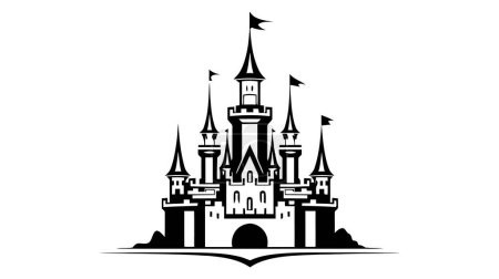 Téléchargez les illustrations : Vecteur icône de château noir, logo. Illustration vectorielle isolée sur fond blanc. - en licence libre de droit