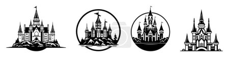 Vector medieval castles icon, detailed logo set isolated on white background