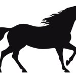 Black silhouette of horse on white background.