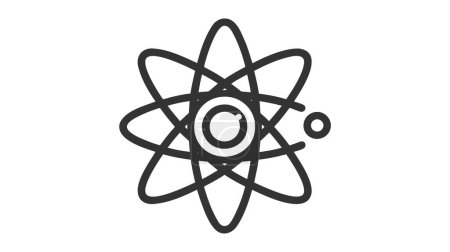 Illustration for A stylized black atom icon with orbiting electrons, showcasing a central nucleus with scientific simplicity on a white background. - Royalty Free Image