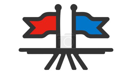 Ilustración de Icono de dos banderas, una roja y otra azul, sobre postes con base compartida. - Imagen libre de derechos