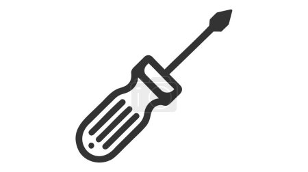 Illustration for Black and white vector illustration of a flathead screwdriver, featuring a detailed handle, isolated on a white background. - Royalty Free Image