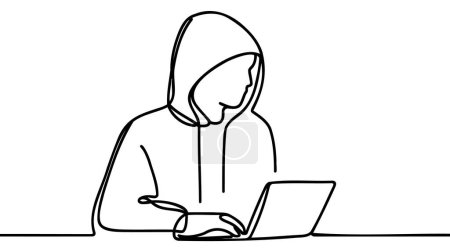 Illustration for One continuous line of a Computer Hacker. Thin Line Illustration vector concept. Contour Drawing Creative ideas. - Royalty Free Image