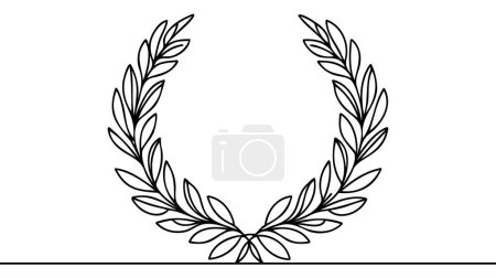 Illustration for Laurel wreath one line art. Continuous line drawing of festive, solemn wreath with ribbons. - Royalty Free Image