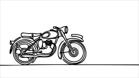 Einzelne durchgehende Linienzeichnung eines alten klassischen Oldtimer-Motorrads. Retro Motorrad Transportkonzept eine Linie Grafik zeichnen Design Vektor Illustration