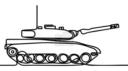 Tank continuous line drawing. One line art of military, armored personnel carrier, infantry fighting vehicle.