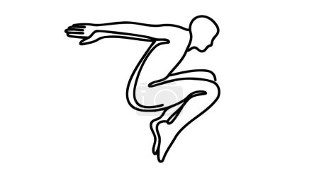 Person springt eine durchgehende Liniendarstellung auf weißem Hintergrund.