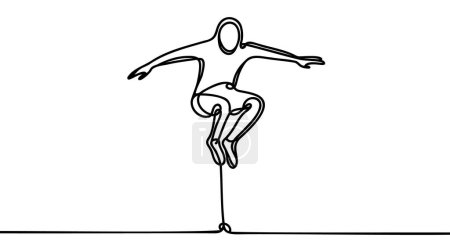 Persona saltando una línea continua ilustración sobre fondo blanco.