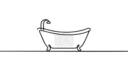 Illustration for Bathtub in continuous line art drawing style. Clawfoot tub minimalist black linear design isolated on white background. Vector illustration - Royalty Free Image