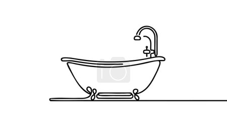 Illustration for Bathtub in continuous line art drawing style. Clawfoot tub minimalist black linear design isolated on white background. Vector illustration - Royalty Free Image