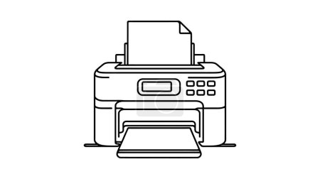 Vector kontinuierliche eine einzige Linienzeichnung des Laserdruckers in Silhouette auf weißem Hintergrund. Linear stilisiert.