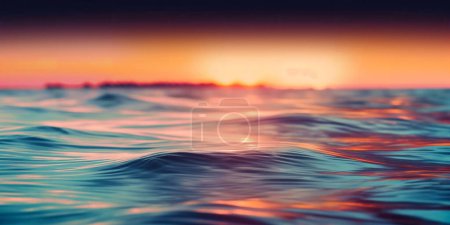 Abstract and blurred ocean with defocused lights on the horizon, light breeze
