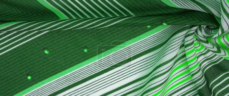 silk fabric, green background, with striped pattern of white and green lines, Spanish theme, texture, pattern, collection