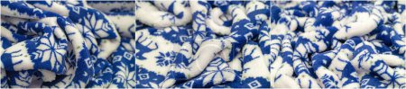 Winter-inspired design featuring snow deer and snowflakes White and blue color palette creates a cold and snowy atmosphere Silk fabric adds a luxurious and soft feel
