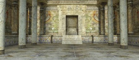 Representación de fondo 3D del interior de un antiguo templo egipcio