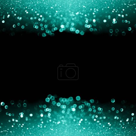 Dark black teal green glitter sparkle confetti background, turquoise happy birthday party invitation, aqua mint color gala border, abstract winter Christmas invite or wedding celebration banner frame