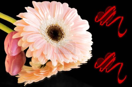 Foto de Beautiful gerbera flowers and hearts - Imagen libre de derechos