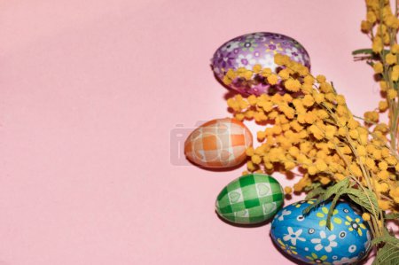 Photo for Holiday composition of   flowers and  easter eggs, close up - Royalty Free Image