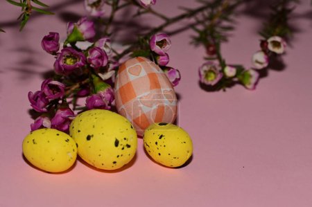 Photo for Holiday composition of   flowers and  easter eggs, close up - Royalty Free Image