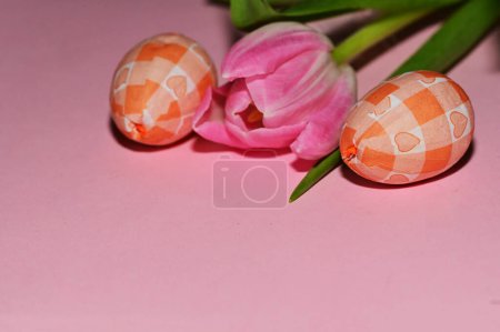 Téléchargez les photos : Tulip   flower and  easter eggs, close up - en image libre de droit