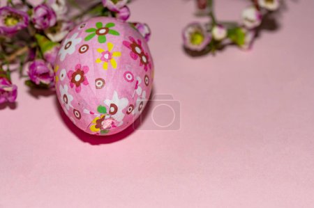 Photo for Holiday composition of   flowers and  easter egg, close up - Royalty Free Image