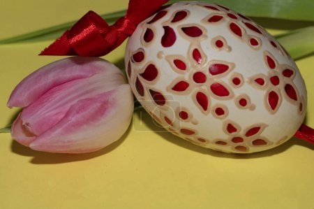 Photo for Tulip   flower and  easter egg, close up - Royalty Free Image