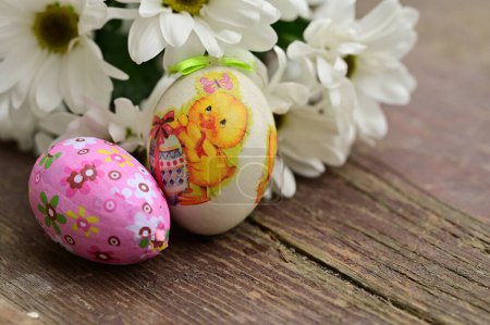 Photo for Holiday composition of  spring flowers and  easter eggs, close up - Royalty Free Image