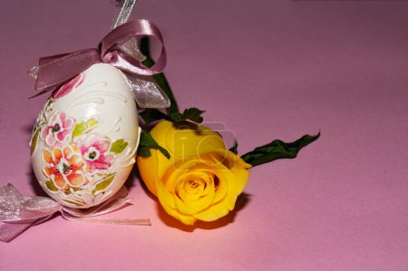 Photo for Beautiful    rose flower and  easter egg - Royalty Free Image