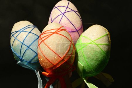 Photo for Easter eggs decoration on black background - Royalty Free Image