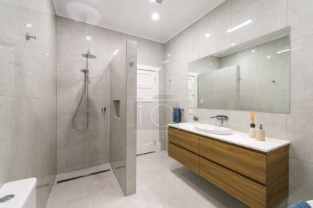 Modern spacious luxurious bathroom renovation