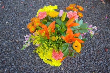 Téléchargez les photos : Bouquet de fleurs aux couleurs vives sur fond naturel. - en image libre de droit