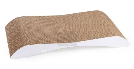 Photo for Cat scratching post, also doubles as a lounge bed with curved design made with corrugated cardboard on a white background - Royalty Free Image