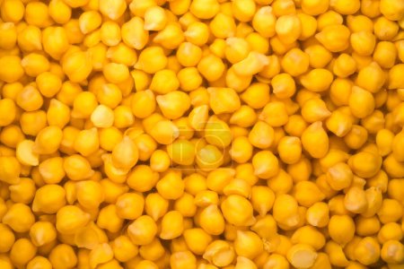 Téléchargez les photos : Pois chiches jaunes entiers non cuits trempés dans l'eau froide avant de se préparer à une cuisson plus rapide, vue du dessus fragmentée - en image libre de droit