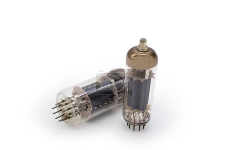 Photo for Two different old electronic amplifying vacuum tubes on a white background - Royalty Free Image