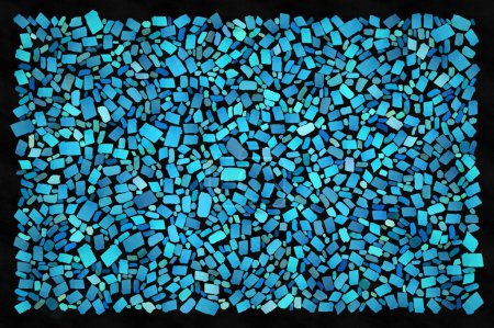 Ein Muster aus farbigen Steinen oder Fliesen mit blauen abstrakten geometrischen Formen auf dem Weg zum Design