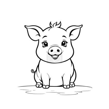 A Black Vector fun piggy smiling on a white background for coloring book for children