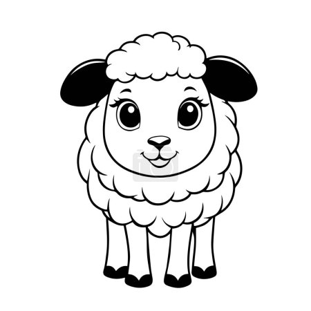Illustration for A Black Vector fun sheep smiling on a white background for coloring book for children - Royalty Free Image