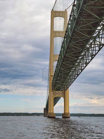 Photo for Underneath view of the Mackinac Bridge with summer sky background - Royalty Free Image