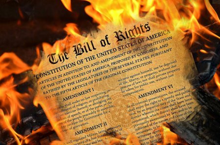 Téléchargez les photos : Déclaration des droits des États-Unis brûlant dans des flammes orange - en image libre de droit