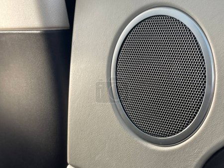 Foto de Close up of a built-in stereo speaker in a car - Imagen libre de derechos