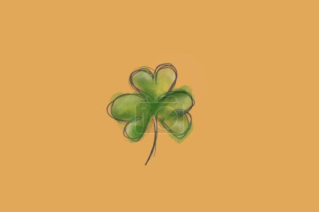 Photo for Hand drawn watercolour clover leaf on camel background - Royalty Free Image