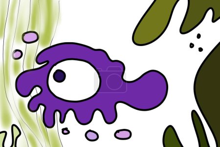 Téléchargez les photos : Mignon une créature sous-marine aux yeux dessinés à la main illustration doodle - en image libre de droit
