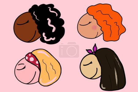 Foto de Cuatro mujeres de diversas etnias ilustración de dibujos animados - Imagen libre de derechos