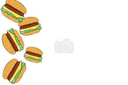 Téléchargez les photos : Délicieux burgers sur fond blanc illustration dessinée à la main - en image libre de droit