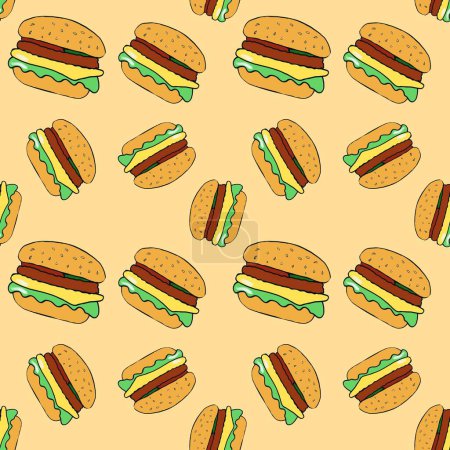 Foto de Deliciosas hamburguesas dibujadas a mano patrón semaless ilustración - Imagen libre de derechos